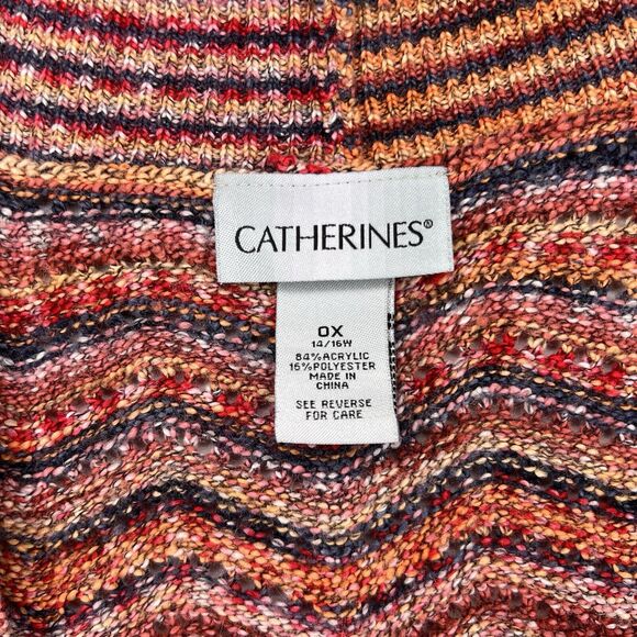 Catherines Womens Rust Orange Sweater Cardigan Open Front Open Weave Boho Sz 0X - Picture 7 of 9